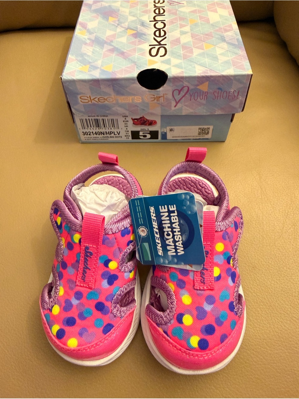 Skechers Girls Pink Multicolor Polka Dot Sandals